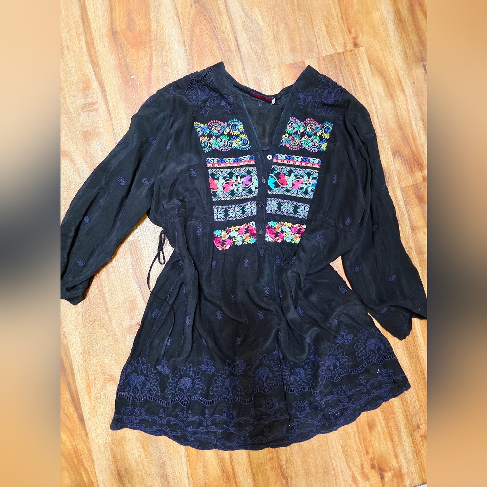 Black Embroidered Boho Top